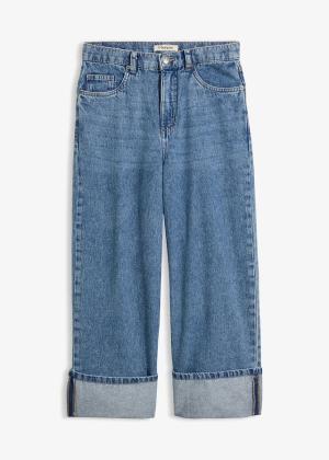 Jeansy wide leg, mid waist, cropped