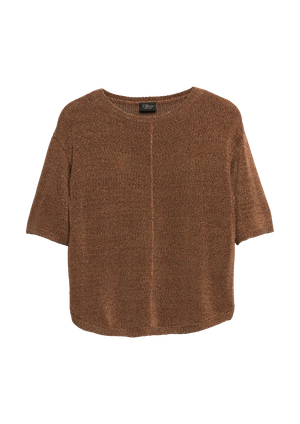 Dzianinowy sweter z krótkim rękawem z brokatową przędzą