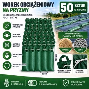 WORKI OBCIĄŻENIOWE 50SZT NA PRYZMY 25 × 100 CM – DO FOLII I SIATKI