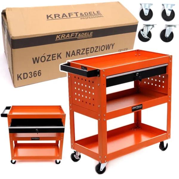Wózek narzędziowy Kraft&Dele czerwony 1 szuflada z hamulcem