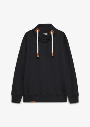 Bluza z szalowym kołnierzem z detalami z imitacji skóry