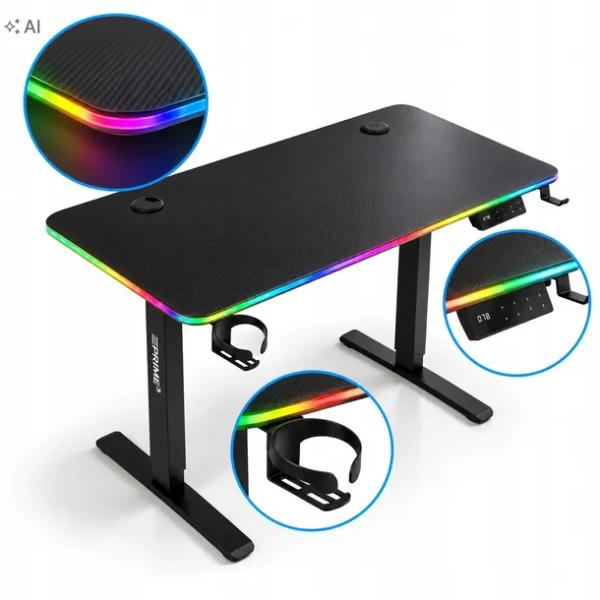 Biurko gamingowe elektryczne REGULOWANE RGB CARBON 120cm PAMIĘĆ PRIME3