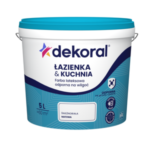 Farba lateksowa odporna na wilgoć ŁAZIENKA  KUCHNIA Śnieżnobiała 5 l Dekoral