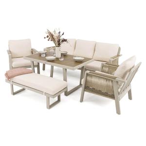 Zestaw mebli ogrodowych z aluminium PROVENCE | Beż + imitacja drewna | Beżowe poduszki