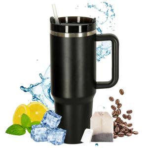 DUŻY KUBEK TERMICZNY ZE SŁOMKĄ NA KAWĘ HERBATĘ WODĘ TERMOS 1200 ML CZARNY
