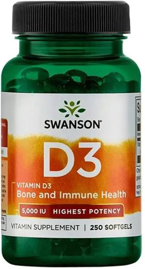 SWANSON Witamina D3 5000 IU 250 Kapsułek Odporność