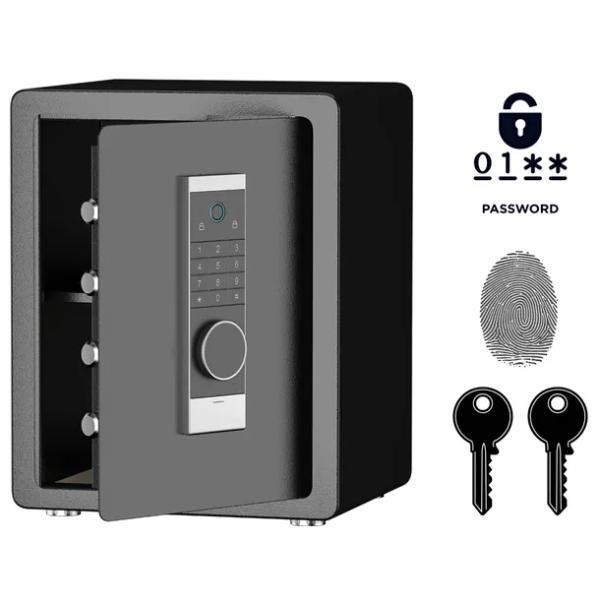 Pancerny Domowy Sejf Biometryczny Na Odcisk Palca 45x38x32 cm Czarny