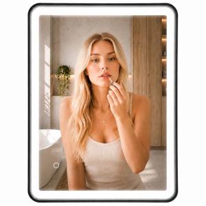 Lustro łazienkowe LED 80×60 cm Czarna Rama Antypara Dotykowe Regulacja Barwy 3000–6000 K YOKA HOME
