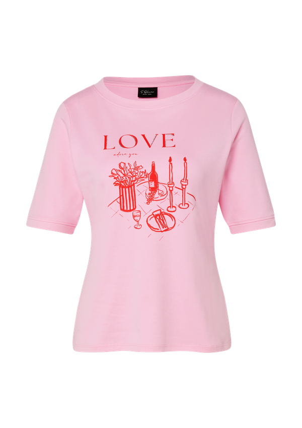 T-shirt z kamieniami szlachetnymi i nadrukiem z przodu