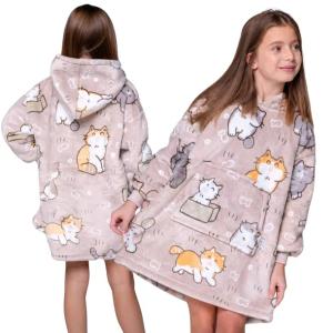 KOC BLUZA Oversize Ciepła Gruba KOCOBLUZA 2w1 KOTKI Futrzak Dziecięca