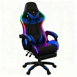 FOTEL GAMINGOWY DLA GRACZA KRZESŁO BIUROWE PODNÓŻEK + MASAŻ + LED + PILOT