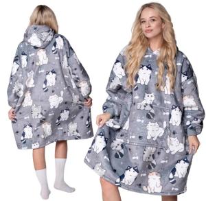 KOC BLUZA Oversize Szlafrok Ciepła Gruba KOCOBLUZA 2w1 XXL KOTY Futrzak