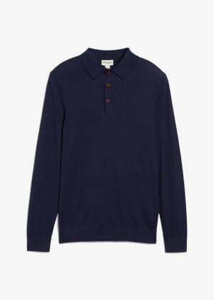 Cienki sweter z kołnierzykiem polo z domieszką wysokogatunkowej wełny merino, slim fit
