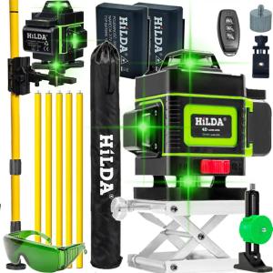 POZIOMICA LASEROWA HILDA 16 LINII LASER KRZYŻOWY 4D ZIELONY TYCZKA 4,2M