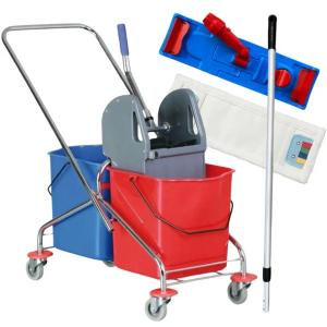Zestaw Wózek do sprzątania dwuwiaderkowy 2x23L + Mop Stelaż Kij HIGI24
