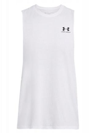 UNDER ARMOUR koszulka męska treningowa UA LEFT CHEST CUT OFF TANK biała (M)