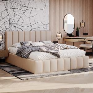 Łóżko tapicerowane z pojemnikiem SFG0116 | 180x200 | Welur | Beżowy #03 | OUTLET