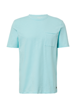 T-shirt z przędzy płomieniowej z kieszenią na piersi i otwartymi krawędziami