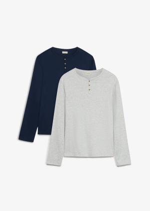 Koszulka z prążkowanego materiału, z dekoltem henley (2 szt.)