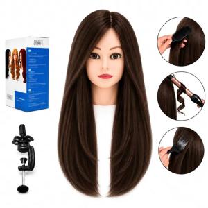 Główka fryzjerska treningowa Jessica brąz 60 cm włos naturalny + uchwyt