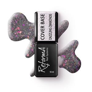 Flashowa, błyszcząca, tęczowa, opalizująca, różowa baza hybrydowa z folią i brokatem  - Dazzling Diamonds, 10 ml