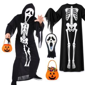 Strój Halloween KOŚCIOTRUP SZKIELET ŚMIERĆ 8-13 MASKA KOSZYCZEK Kostium