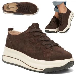 Sneakersy Damskie SKÓRZANE FILIPPO Sznurowane Półbuty na Platformie Brąz 39