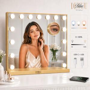 Lustro do makijażu kosmetyczne Hollywood Lustro 58x48 LED złoty