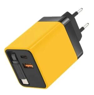 Ładowarka sieciowa GaN 80W USB-C PD USB-A QC z kablem wysuwanym
