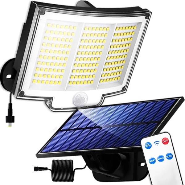LAMPA SOLARNA LED 300W Z OSOBNYM PANELEM PILOT Z CZUJNIKIEM ZMIERZCHU RUCHU
