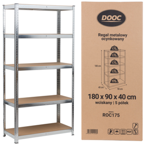 Regał metalowy 5 półek wciskany 180 x 90 x 40 175 kg DOOC