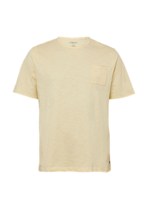 T-shirt z przędzy płomieniowej z kieszenią na piersi i otwartymi krawędziami