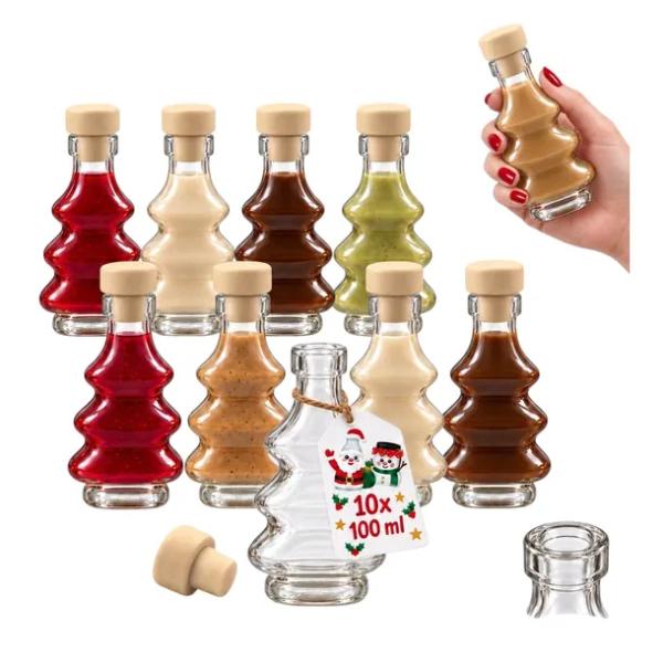 10x BUTELKI SZKLANE CHOINKA 3D 100ml BUTELKA NA NALEWKI SOK ŚWIĘTA