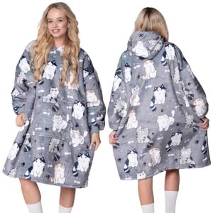 KOC BLUZA Oversize Ciepła Gruba KOCOBLUZA 2w1 KOTY PREZENT FUTRZAK