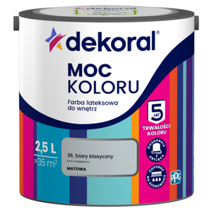 Farba lateksowa do wnętrz MOC KOLORU Szary klasyczny 2,5 l Dekoral