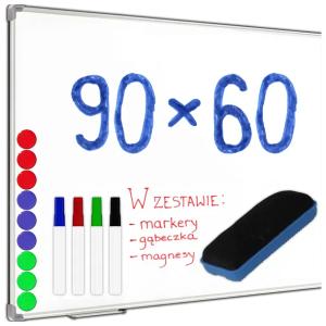Tablica suchościeralna magnetyczna 90x60 biała na ścianę pisanie + GRATISY