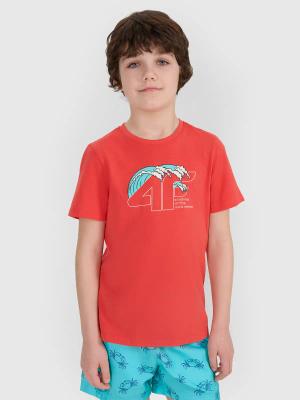 4F t-shirt bawełniana koszulka chłopięca 4FJWSS25TTSHM1917 Czerwona (152)