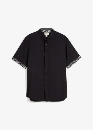 Koszula z krótkim rękawem z wiskozy, Slim Fit