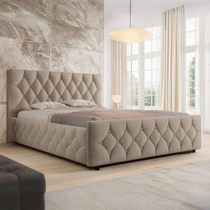 Łóżko tapicerowane z pojemnikiem SFG0172P | 180x200 | Welur | Ciemny Beż #6 | OUTLET