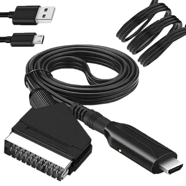 KABEL 1m Z EURO HDMI DO SCART PRZEJŚCIÓWKA AV HD 1080p KONWERTER ADAPTER