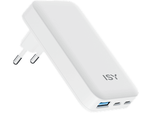 Ładowarka sieciowa ISY IAC-6065 Flat 65W 2xUSB-C USB-A GaN  Biały