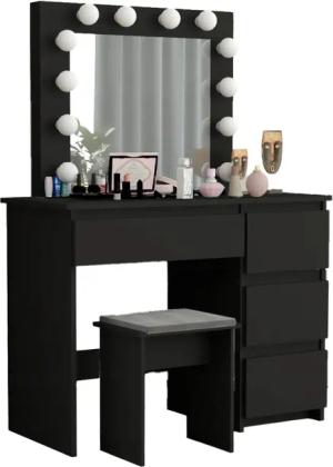 TOALETKA kosmetyczna LUSTRO 12 LED TABORET tapicerowany CZARNY