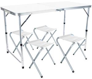 Składany stół turystyczny Gotel 120x60cm z 4 stołkami, regulowana wysokość,