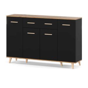KOMODA Z SZUFLADAMI 150CM CZARNA DĄB WOTAN SZAFKA LOFT DO SALONU SYPIALNI