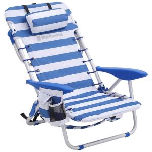 SONGMICS LEŻAK PLAŻOWY SKŁADANY KRZESŁO NIEBIESKO-BIAŁE 150KG