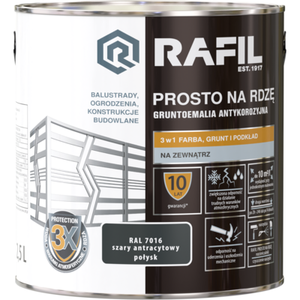 Gruntoemalia PROSTO Na Rdzę Połysk RAL7016 2,5 l RAFIL