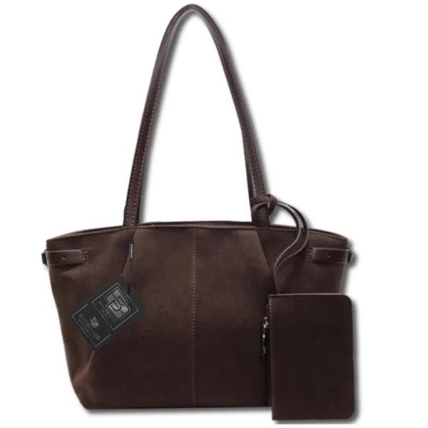 Torebka Damska Zamszowa BAD&BAGS Na Ramię Brązowa Torba Pojemna Elegancka