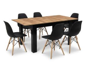 Stół Rozkładany Craft 120/160×80 cm + 6 Krzeseł Skandynawskich Czarne Salon