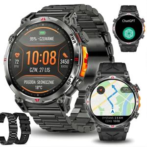 SMARTWATCH MĘSKI ZEGAREK AMOLED GPS ROZMOWY CHAT GPT AI 650mAh 2 PASKI