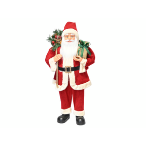 Figura tekstylna Święty Mikołaj z prezentem 90 cm
